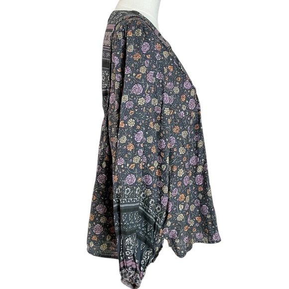 Lucky Brand Bohemian Hippie Retro 70s Lace Up Peasant Blouse Size Large - Picture 8 of 15